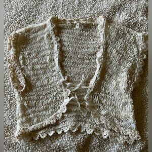 Flounce Cream Crochet Lace Cover Up Top